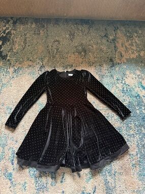 Black Velvet Dress with Metallic Polka Dots - Labelled '5'